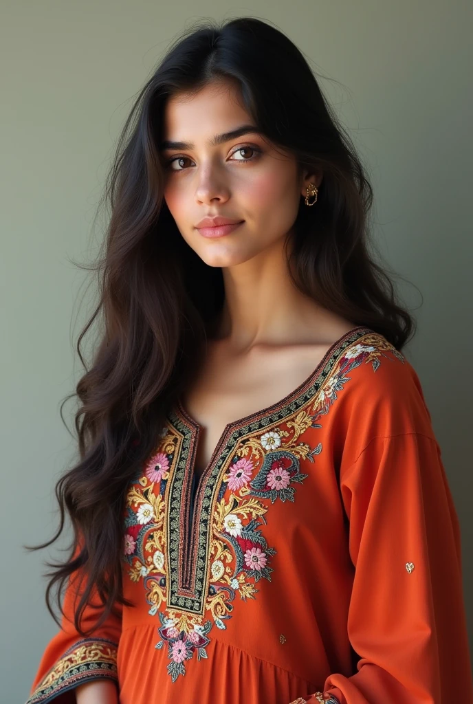 A Pakistani girl named Iman Ali wears a shalwar qameez