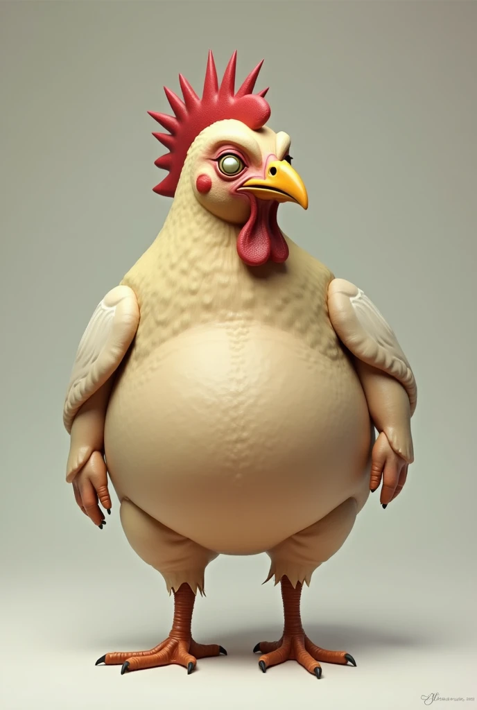 Costume Person with the body of a fat chicken without feathers with a human face