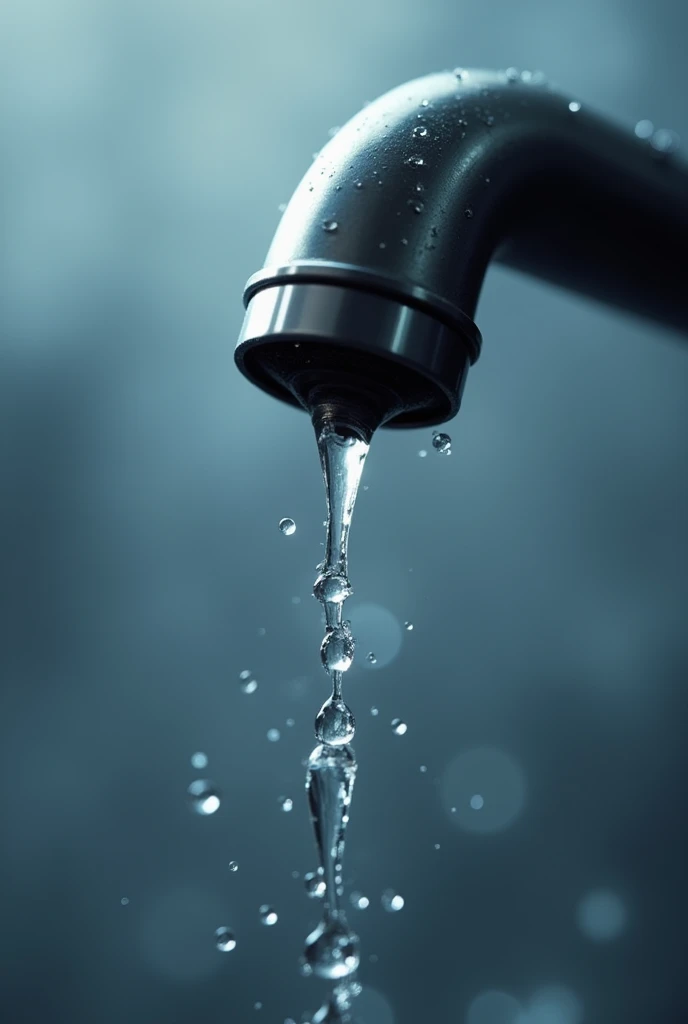 Water tap close-up side shot falling drops photo quality 4k highest detail of small objects