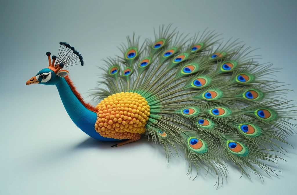 araffe baby in a nest with a peacock tail, full costume, peacock feather wrap the head, costume, peacock, whole body photography, 9 brilliant peacock tails, 9 peacock tails, dream creature costumes, inspired by Anne Geddes, full body wide shot, national geographic photoshoot, full body with costume, top shot