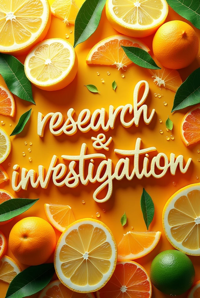 I want you to create the word "Research & Investigation" in an interesting font and a theme related to citrus fruits
