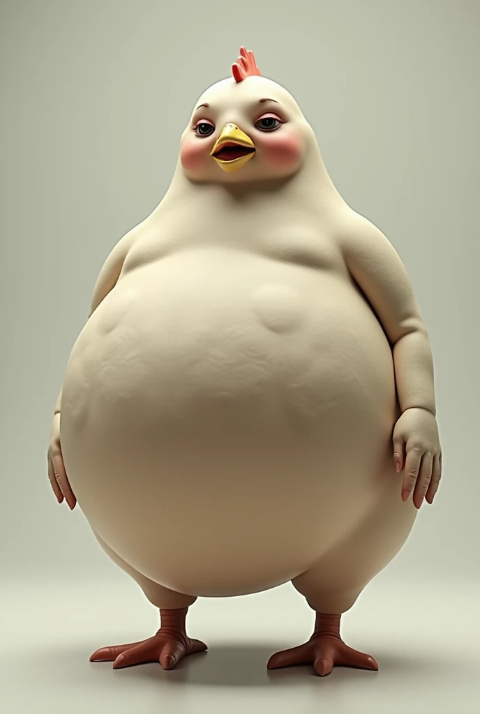 Costume Person with body of a fat chicken without feathers with human face front view