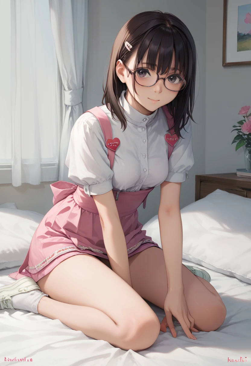 Big boobed anime girl with glasses in bed, Anime drawing by Shitao, Pixiv, Sequential Art, a hyperRealistic school girl, hyperRealistic school girl, Fascinating anime, Realistic school girl, , Wearing glasses, makoto shinka, Wearing glasses on, Smooth anime CG art, [ 4k digital art ]!!