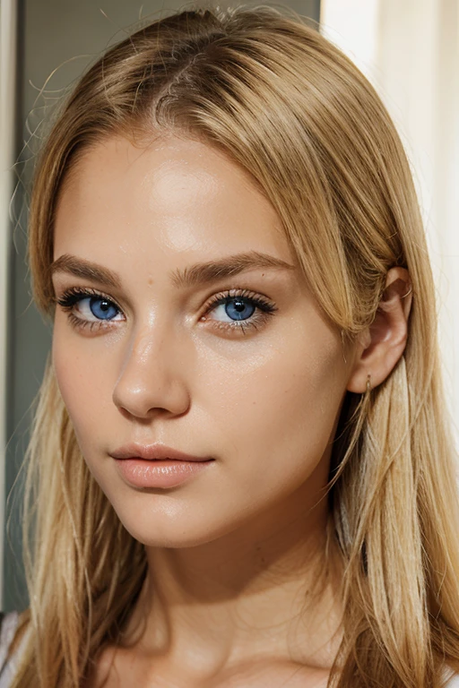 a beautiful women blond hair-blue eys clear-facial features