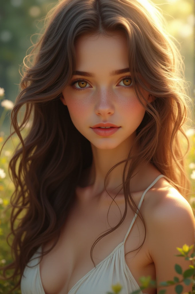 Une fille brun très belle avec les yeux noisette