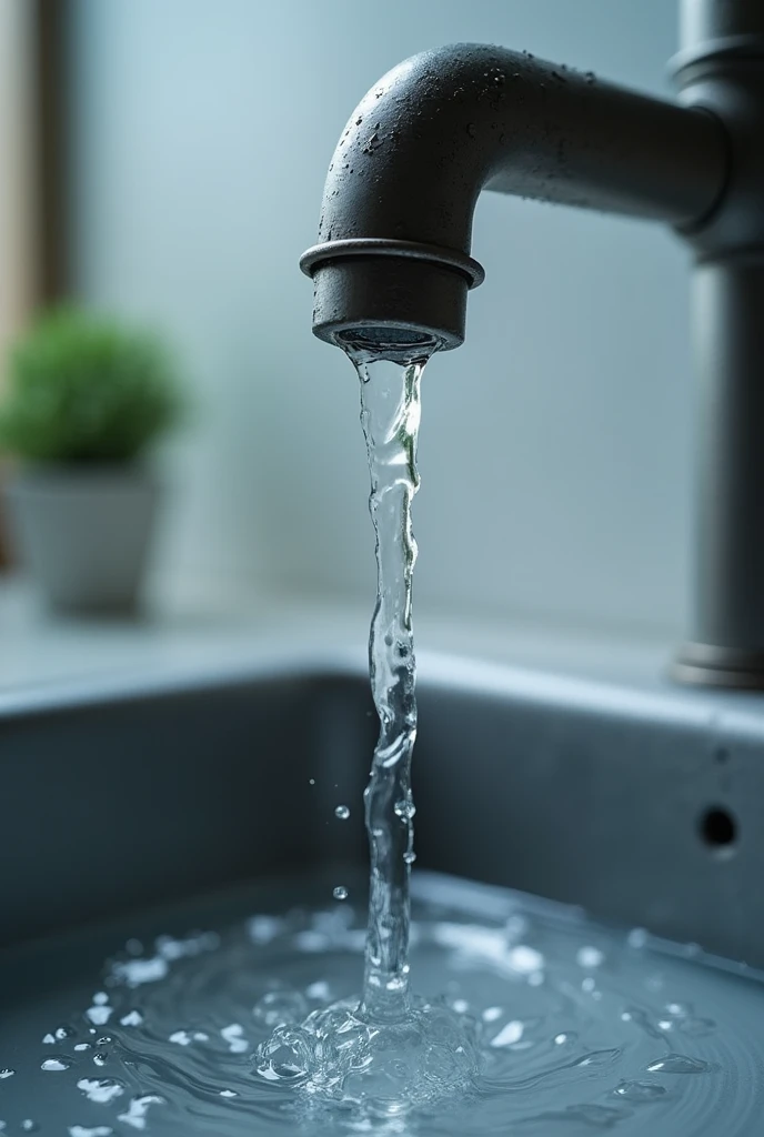Water tap close-up side shot in frame falling single drops photo quality 4k highest detail of small objects