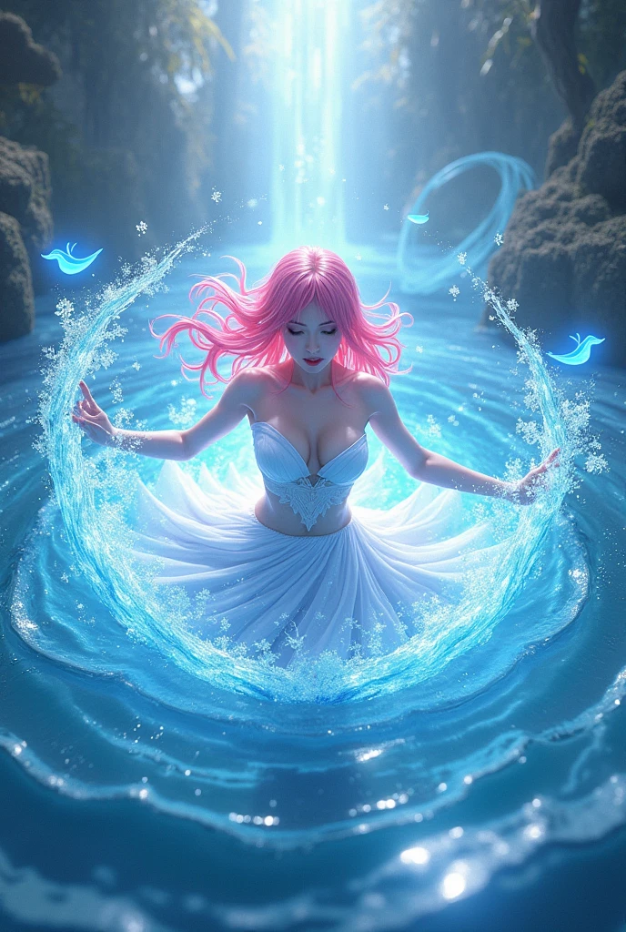 sakura, ((best qualityer)), ((work of art)), pink hair,  (detailded), (realisitic), (offcial art), (extremely detailded CG unity 8k wallpaper), (water magic:1.2), (Water manipulation:1.1), (elemental control:1.2), (graceful movements:1.1), (Aquatic beauty:1.2), (Mystical powers:1.2), (serene expression:1.1), (Current tides:1.2), (shimmering droplets:1.2), (Enchanted Aura:1.1), (Magic Enchantment:1.2), (undulating waves:1.2), (splendid water formations:1.1), (emerging from a water vortex:1.2), (resonating with nature:1.2), (commanding the elements:1.2), (translucent veil:1.1), (wisdom and power:1.2), (Whirlwind of Enchantment:1.2), (glowing water glyphs:1.1), (Harmony like the sea:1.2), (Mysterious origins:1.2), (harmonious balance:1.1), (serene strength:1.2), (Enchanting spectacle:1.2), (immersion in liquid magic:1.1), (embracing your destiny:1.2) Lord shiva sitting on water tub