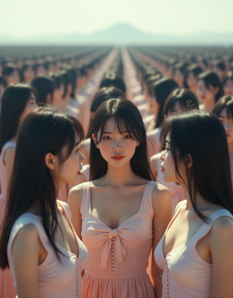 (((((Japanese Clone girls=Myself)))))), (((Best Super High quality Myself Clone girls Raw Photography Art))), (16K, Highest quality, Ultra-high resolution, RAW Photos), (((It&#39;s so unrealistic., With unparalleled depiction, With an unfathomable sight, An unprecedented and shocking worldview, Clone girls in a world of mass reproduction, Ultra-realistic))), (((Japanese, woman, 18yo, hashimoto-kanna))), (Small face, ((Thick black hair, Semi-long hair))), ((V-neck short-sleeve dress)), (((((Very detailed美しい女体, Accurate body structure, Very detailed完璧な, Super busty body with very large breasts, Clearly emphasizes cleavage))))), (((Dark Eyes, Mature face, Cute Smile, A gentle gaze))), (((Her happy and smiling expression is so cute))), ((((((((Very detailed分身増殖描写, ((1girl→Myself cloning→1,000,000,000,000,000,000,000,000,000,000,000,000,000,000,000,000,000,000,000,000Myself Clone girls)))))))))), ((((((((Very detailed, The precise depiction of the proliferation of Myself Clone girls, ((With the perfectly identical bodies of Myself clone girls, With the exact same face as the Myself clone girls, With the exact same hairstyle as the Myself clone girls, In the exact same clothes as the girls who are my clones, Perfectly the same height as the Myself clone girls, Super big breasts, just like the Myself clone girls)))))))))), (((Myself clone girls only))), (((Multiple pairs, Very detailed depiction, (Myself clone girls hug each other, Myself clone girls assemble, Fun conversations with fellow Myself clone girls, A fun conversation between Myself clone girls, Myself clone girls holding hands, Walking with lots of Myself clone girls)))), (((Everyone looks at the camera))), (((Unbelievably crowded, Transcendent Myself clone girls intimately, Countless Myself clone girls surround you in 360 degrees))), (Bright, soft sunlight), (((Very wide field of view, Very detailed, Detailed ultra-perspective depiction with clear depth, wide view))), (((((Landscape with a curved slope))))), (((Very photographic and detailed depiction, Myself clone girls will multiply infinitely and fill the surroundings from one side to the horizon with their bodies tightly packed together without any gaps., A scene of endless Myself clone girls and a fun atmosphere))), (Focus on the average value of the image)