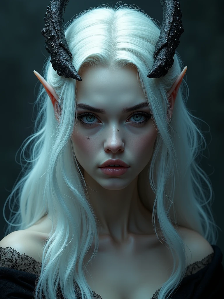 dark queen flawles face,white long hair,beautiful,masterpiece