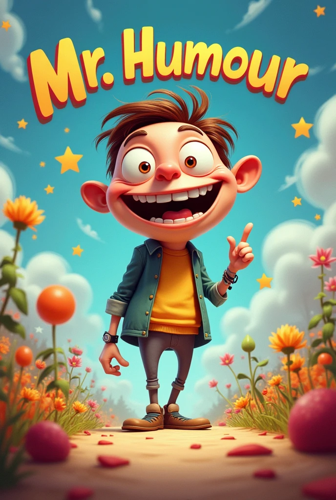 A funny character with a name Mr humour. Put the name Mr Humour on the picture.