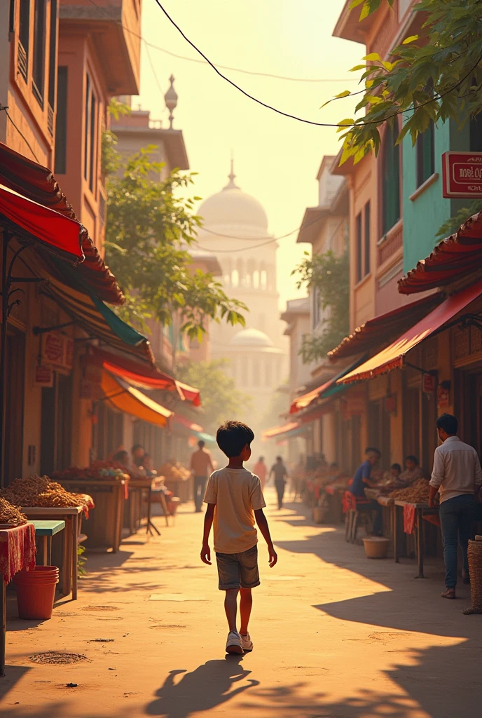 A boy walking on road in ahmedabad