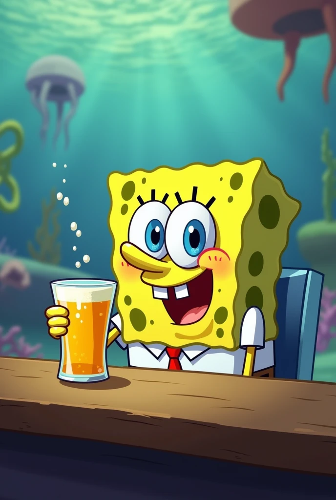 Spongebob drinking beer