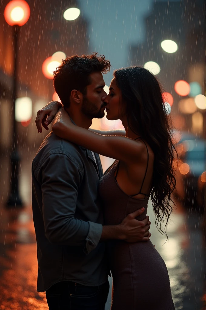 A picture where A couple is kissing under the rain