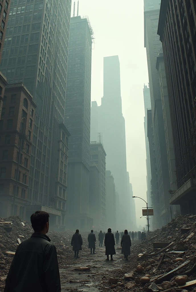 2024; (masterpiece, best quality) destroyed city (new York)People looking up.