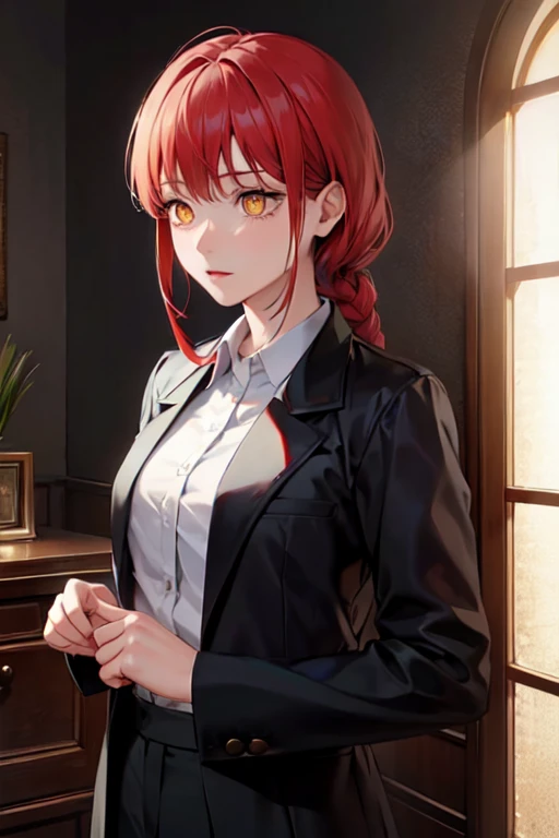 (Highest quality)、(Highest quality)、Makima、Expressionless、Strong redhead、suit、Braid、