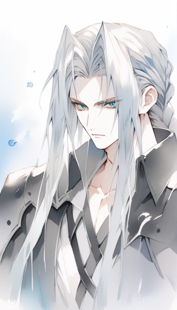 Highest quality,Artistic,Water painting(1.5),solo, One Man, Sephiroth,Fantasy,Simple Background,