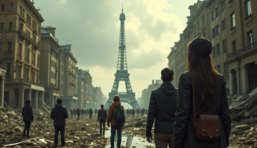 2024; (masterpiece, best quality) destroyed city (PAris)People looking up.