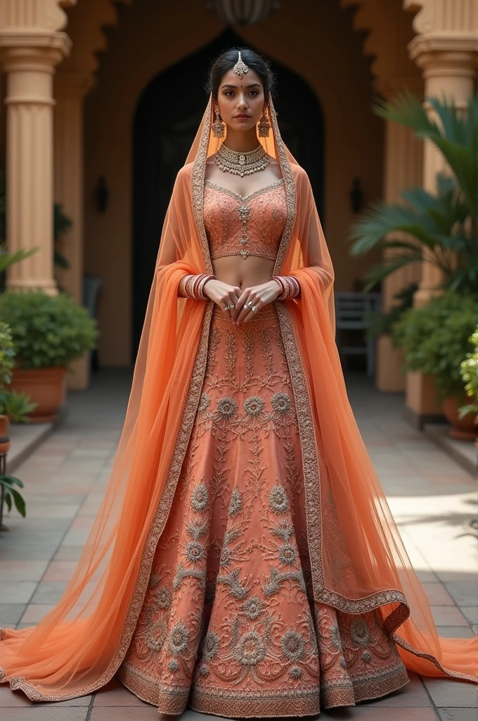 Create a beauriful lehenga with mandarin colar an dupatta