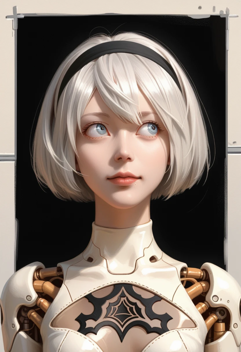 score_9, score_8_up, score_7_up, score_6_up, score_5_up, score_4_up
BREAK {(ultra realistic photo graphic style:1.4)}
BREAK {erotic face,looking away,enchanting smile}, BREAK {solo, (2B of Nier Automa:1.4)), (slender body,small breasts),(lightbrown_lightwhite colored hair:1.4, short cut hair), (medium mouth:1.2),(narrow and sharp eyes:1.4,blue-glay eyes),(black hairband:1.4)