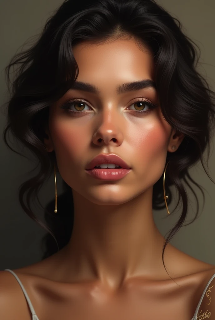 a thick woman, visage de face, par Felipe Device, , realism, very realistic. Caméra en direct, Beautiful thick woman, Brazilian, Belle fille