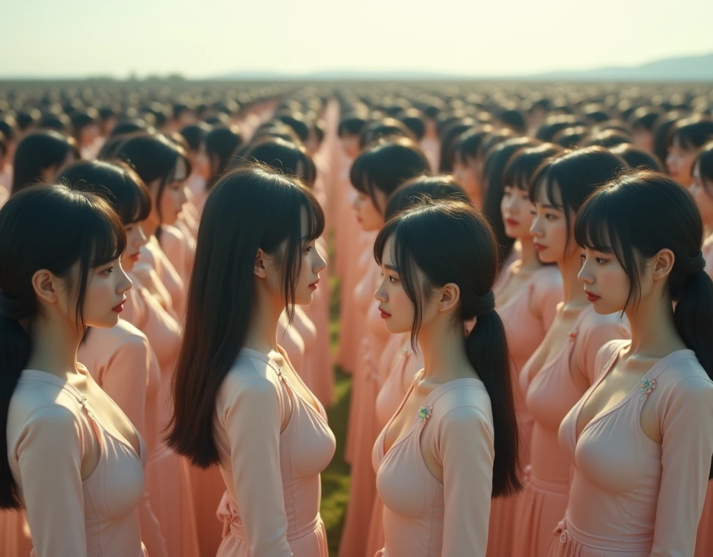 (((((Japanese Clone girls=Myself)))))), (((Best Super High quality Myself Clone girls Raw Photography Art))), (16K, Highest quality, Ultra-high resolution, RAW Photos), (((It's so unrealistic., With unparalleled depiction, With an unfathomable sight, An unprecedented and shocking worldview, Clone girls in a world of mass reproduction, Ultra-realistic))), (((Japanese, woman, 18yo, hashimoto-kanna))), (Small face, ((Thick black hair, Semi-long hair))), ((V-neck short-sleeve dress)), (((((Very detailed美しい女体, Accurate body structure, Very detailed完璧な, Super busty body with very large breasts, Clearly emphasizes cleavage))))), (((Dark Eyes, Mature face, Cute Smile, A gentle gaze))), (((Her happy and smiling expression is so cute))), ((((((((Very detailed分身増殖描写, ((1girl→Myself cloning→1,000,000,000,000,000,000,000,000,000,000,000,000,000,000,000,000,000,000,000,000Myself Clone girls)))))))))), ((((((((Very detailed, The precise depiction of the proliferation of Myself Clone girls, ((With the perfectly identical bodies of Myself clone girls, With the exact same face as the Myself clone girls, With the exact same hairstyle as the Myself clone girls, In the exact same clothes as the girls who are my clones, Perfectly the same height as the Myself clone girls, Super big breasts, just like the Myself clone girls)))))))))), (((Myself clone girls only))), (((Multiple pairs, Very detailed depiction, (Myself clone girls hug each other, Myself clone girls assemble, Fun conversations with fellow Myself clone girls, A fun conversation between Myself clone girls, Myself clone girls holding hands, Walking with lots of Myself clone girls)))), (((Everyone looks at the camera))), (((Unbelievably crowded, Transcendent Myself clone girls intimately, Countless Myself clone girls surround you in 360 degrees))), (Bright, soft sunlight), (((Very wide field of view, Very detailed, Detailed ultra-perspective depiction with clear depth, wide view))), (((((Landscape with a curved slope))))), (((Very photographic and detailed depiction, Myself clone girls will multiply infinitely and fill the surroundings from one side to the horizon with their bodies tightly packed together without any gaps., A scene of endless Myself clone girls and a fun atmosphere))), (Focus on the average value of the image)