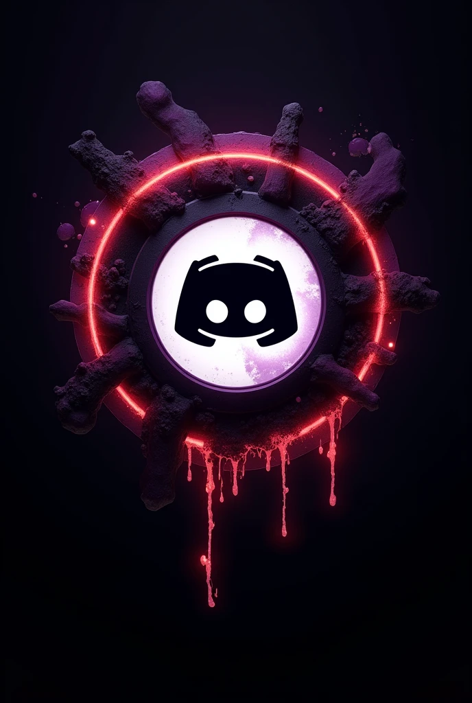 A dark, gothic-themed logo for Discord.ink. The logo features a black/purple background with a orange logo in the center. The logo is a stylized logotipo DISCORD with a white circle around it. The circle is surrounded by a red border with a background black/purple. The logo is complex and elegant, with a modern feel that is perfect for Discord.ink's brand. ((More detail, enhanced, poakl))