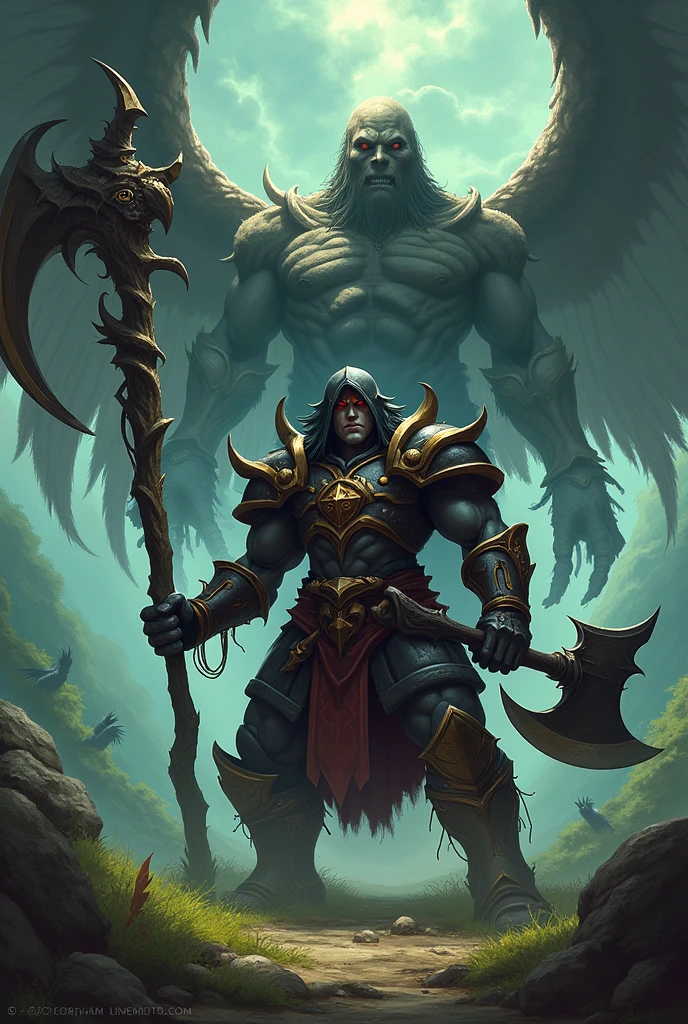 Darius and Fiddlesticks league of legends drawing in the summoner&#39;s rift Darius with a large axe and fiddlesticks with a scythe with crows behind Darius with Noxian armor and fiddlesticks shaped like a scarecrow Darius with human appearance and green fiddlestick 




