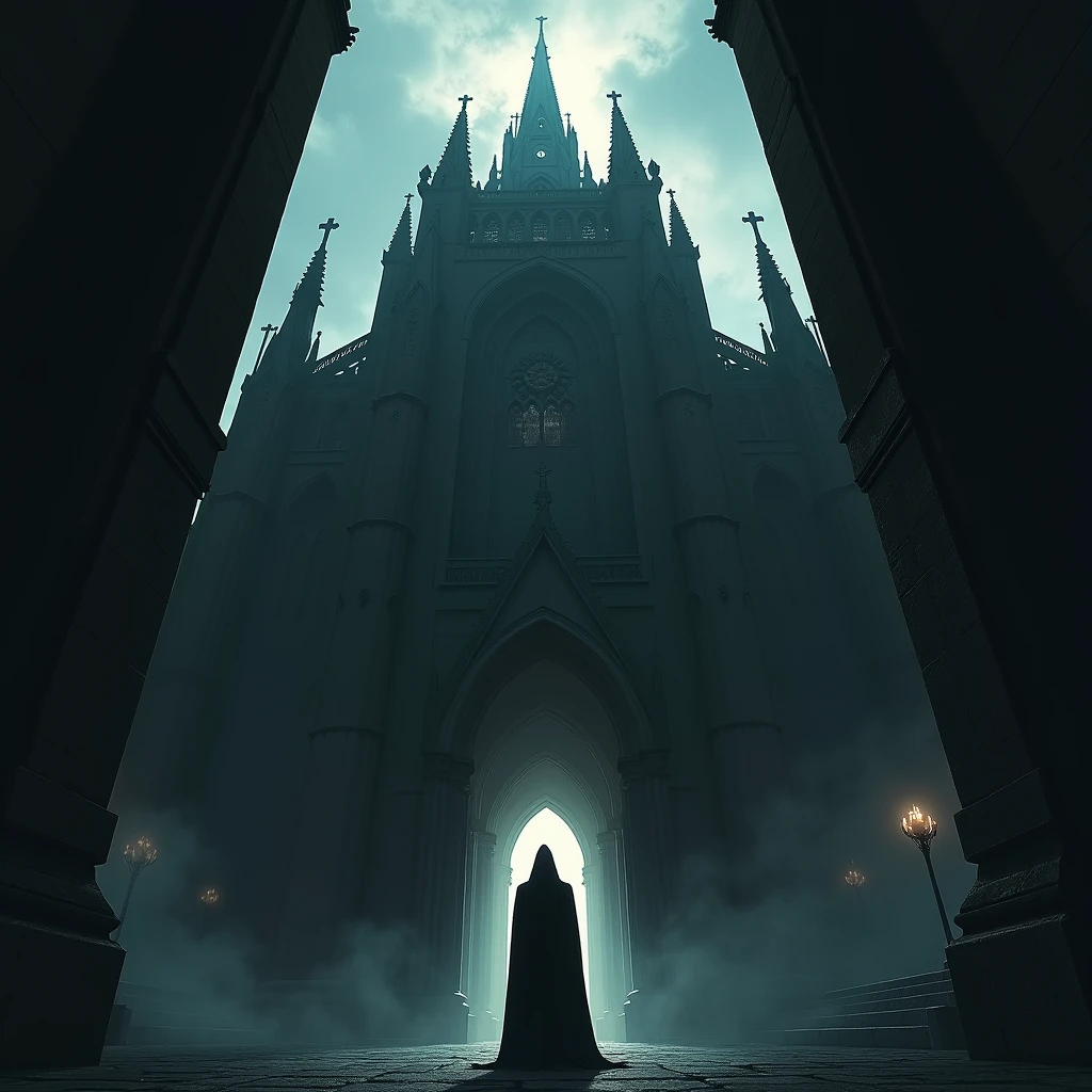 Dark vampire gothic cathedral close up from bottom perspective