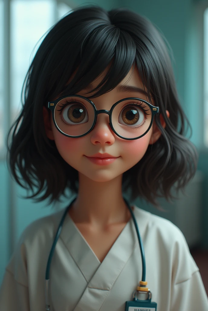 Create YOGITA MURUGAN A 13 YEARS YEARS OLD GIRL WITH MEDIUM LENGTH HAIR WHO BORNED IN HOSPITAL SERDANG IN MALAYSIA AND WEARS SPECTICLE with small eyes