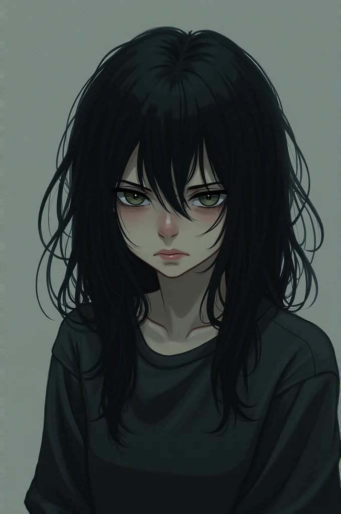 Sad black hair teenager 