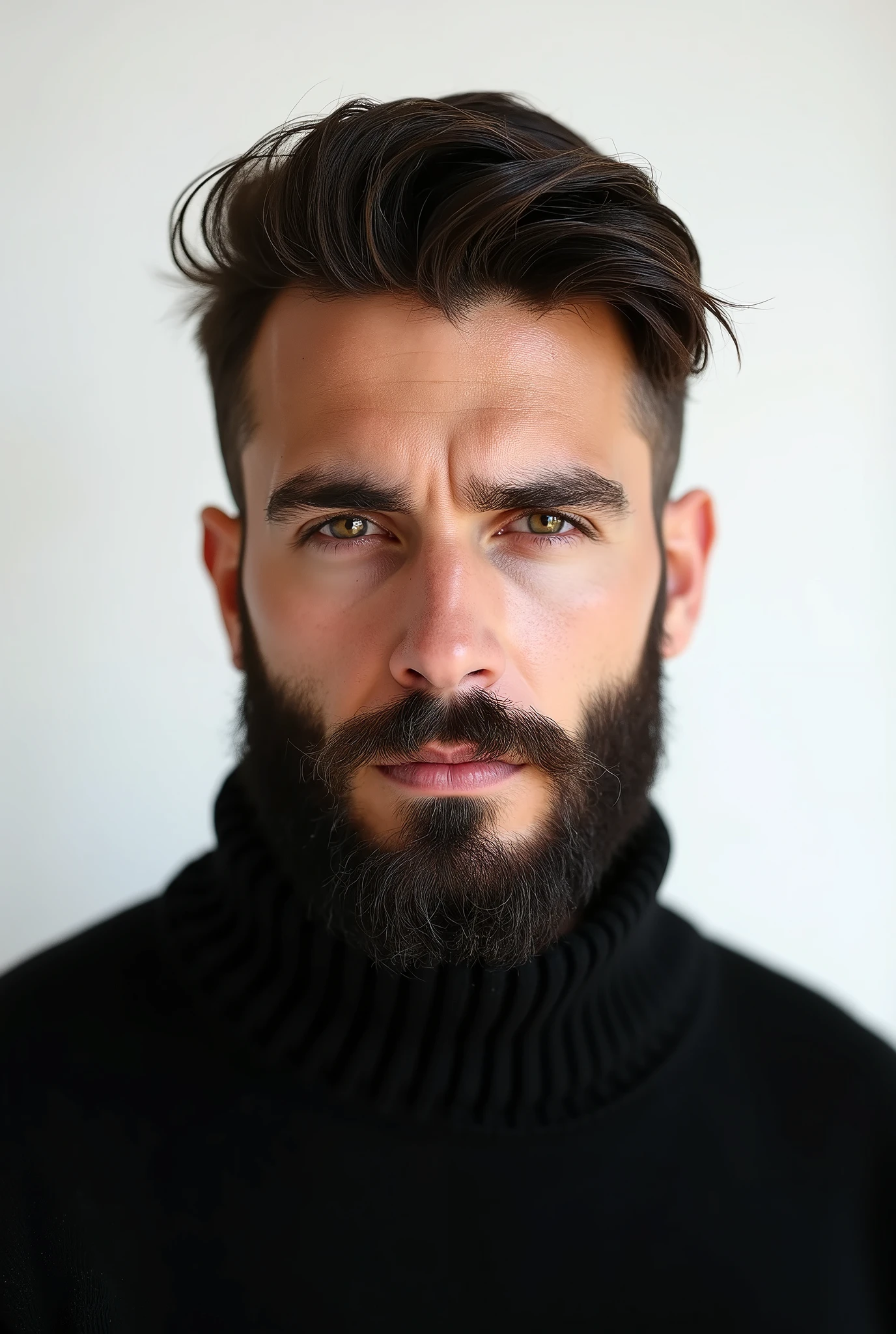 handsome male,beard,upper body portrait, black sweater,white background,