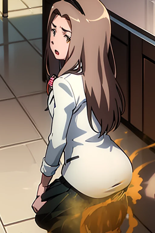  Highest quality, masterpiece, High Resolution, 1 girl,  pooping, mimi_tachikawa, 1girl, solo, long hair, light brown hair, brown eyes, hairband, solo, long hair, open mouth, skirt, light brown hair, brown eyes, jewelry, jacket, hairband, necklace, farting, Ass, Massive Farting,