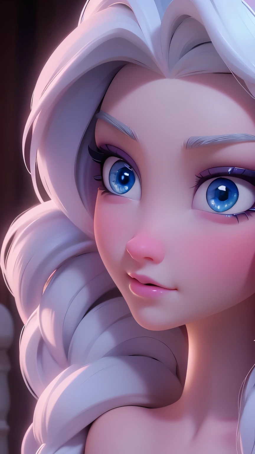 Elsa, (perky breasts), (((small breasts))), smirk:1.2, beautiful blue eyes, (perfect iris’s), depth of colour to her eyes, blonde hair, long hair, braid, full lips, blush, naked, she is showing her vagina, depth of field, bokeh, (special attention to skin detail: 1.2), masterpiece, best quality, ultra-detailed, ultra-HD, photorealistic, cinematic, ((mid camera shot)), sensual pose, alluring, nipples:1.4, looking up at camera, closeup on her face, her cheeks are blushed, 2, she is on her knees, eye contact:1.4, high angle:1.5, ((closeup on face)), perfect face, (((visible breasts))) bokeh everything other than her perfect face, location is Arendelle in winter, ice castle