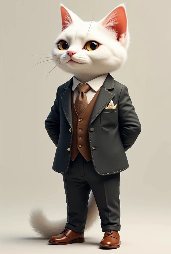 White cat in a suit