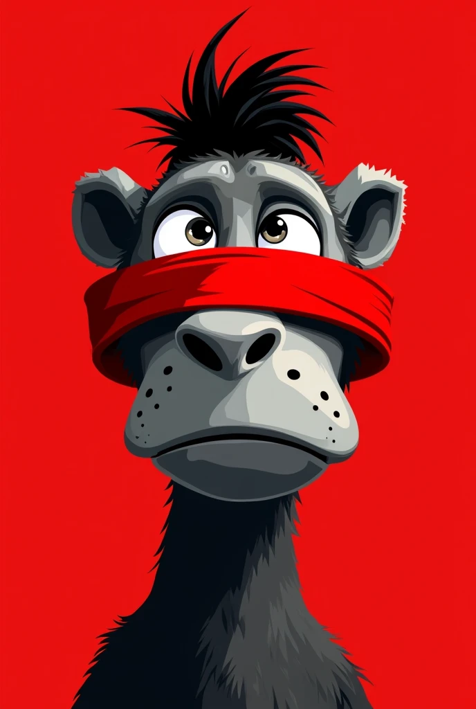 A stylized Art vectoriel portrait of a Ice Age's SID with a black and white face, partiellement obscurci par une bande rouge audacieuse sur ses yeux et sa bouche. L'arrière-plan est rouge uni. La figure semble solennelle, Art vectoriel, symmetrical