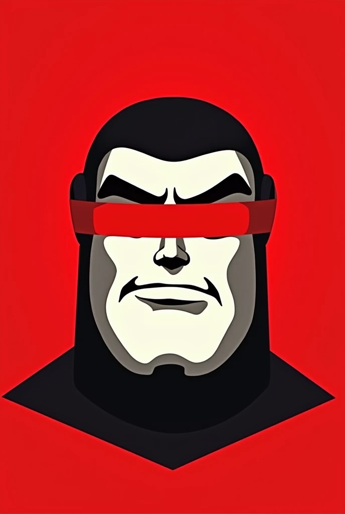 A stylized Art vectoriel portrait of a Buzz Lightyear with a black and white face, partiellement obscurci par une bande rouge audacieuse sur ses yeux et sa bouche. L'arrière-plan est rouge uni. La figure semble solennelle, Art vectoriel, symmetrical