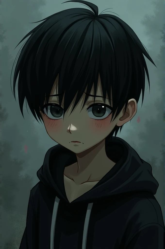 Sad black hair boy