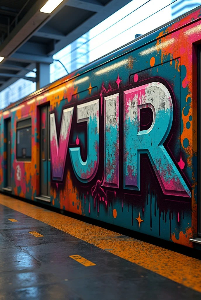 A brand VJR is painted on a metro train
