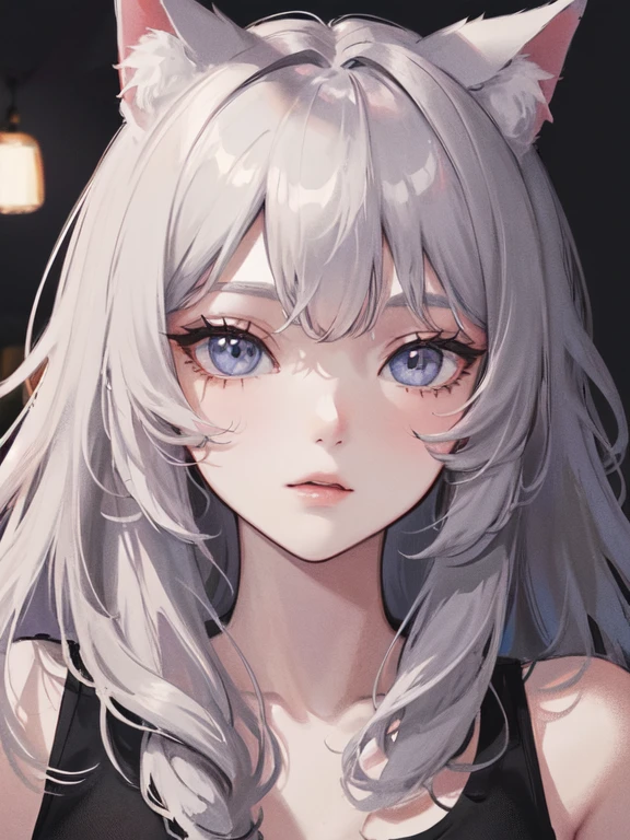 girl with cat ears and cat tail, white stockings, black t-shirt, line art style, (best quality,4k,8k,highres,masterpiece:1.2),,studio lighting,ultra-fine painting,,detailed face,beautiful anatomy,