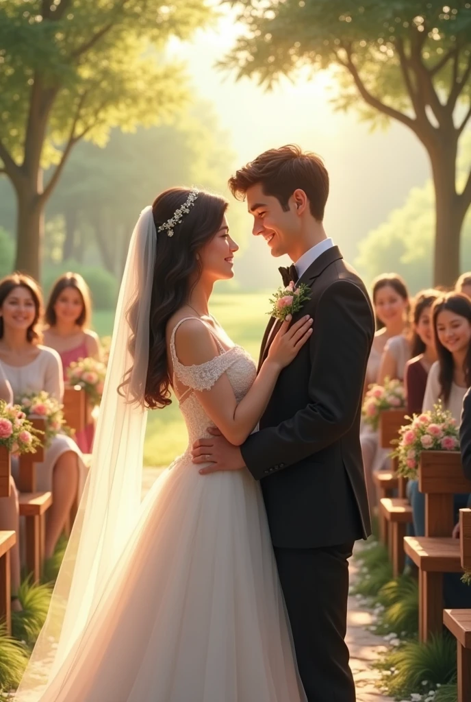 Brunette woman marrying white boy