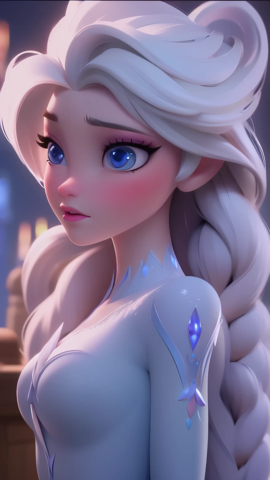 Elsa, (perky breasts), (((small breasts))), smirk:1.2, beautiful blue eyes, (perfect iris’s), depth of colour to her eyes, blonde hair, long hair, braid, full lips, blush, naked, she is showing her vagina, depth of field, bokeh, (special attention to skin detail: 1.2), masterpiece, best quality, ultra-detailed, ultra-HD, photorealistic, cinematic, ((mid camera shot)), sensual pose, alluring, nipples:1.4, looking up at camera, closeup on her face, her cheeks are blushed, 2, she is on her knees, eye contact:1.4, high angle:1.5, ((closeup on face)), perfect face, (((visible breasts))) bokeh everything other than her perfect face, location is Arendelle in winter, ice castle