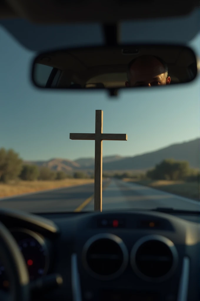 Reflection of the Cross in the car mirror