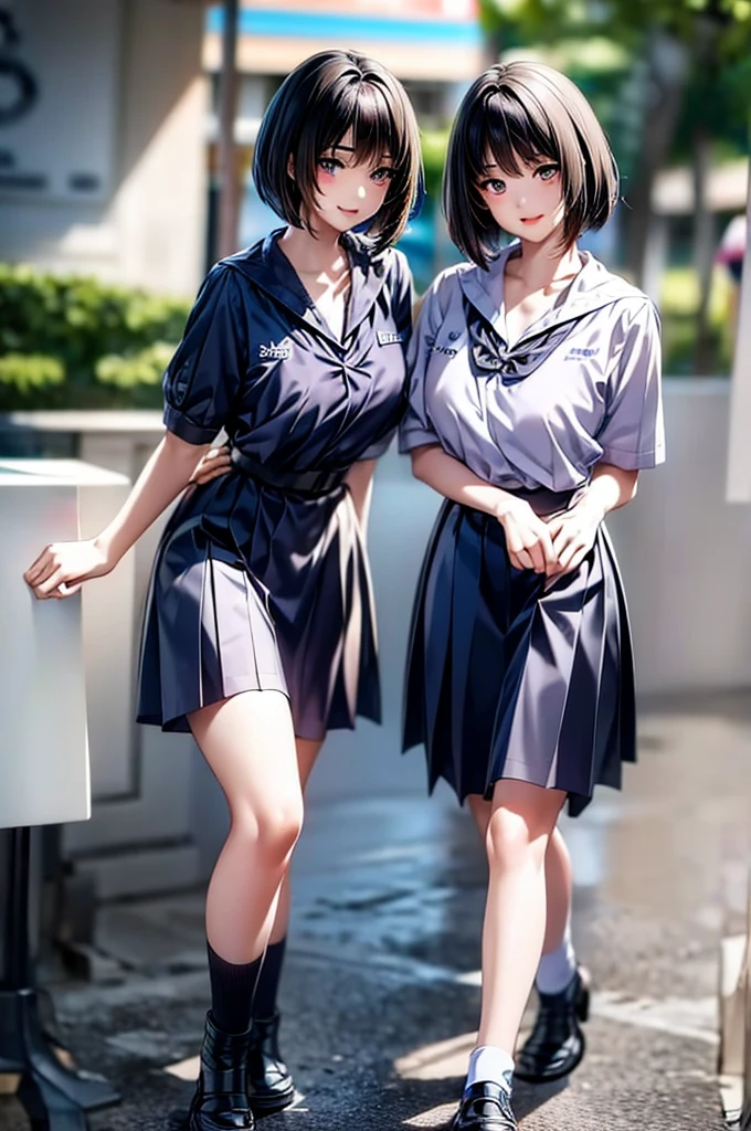 Anime style High school students wearing Thai school uniforms Stand out and have a unique aura. A confident girl who walks gracefully but still maintains her youthfulness. Distinctive features Body shape: Slender and tall, or with proportionate curves Broad shoulders, strong Slender legs, walk confidently Face: Thick eyebrows, sharp eyes, may have a few freckles to add charm High nose, full lips Short hair to the shoulders or long, straight hair, or may dye the hair in a dark tone to add coolness Dressing style: Like branded clothes or clothes that look designed Oversized T-shirts, ripped jeans or short skirts Sneakers or leather boots A few accessories, but look expensive, such as a watch, chains or rings Posture: Walk confidently, hands in pockets or crossed behind the back Look straight ahead, do not look down Posture looks relaxed, not tense, anime style, drop shadow, anatomically correct, best quality, UHD, masterpiece, anatomically correct, best quality