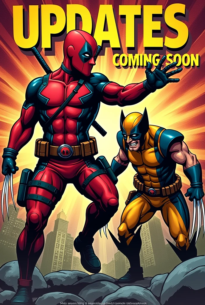 Deadpool and Wolverine showing the writing " Updates Coming Soon" In comic style
