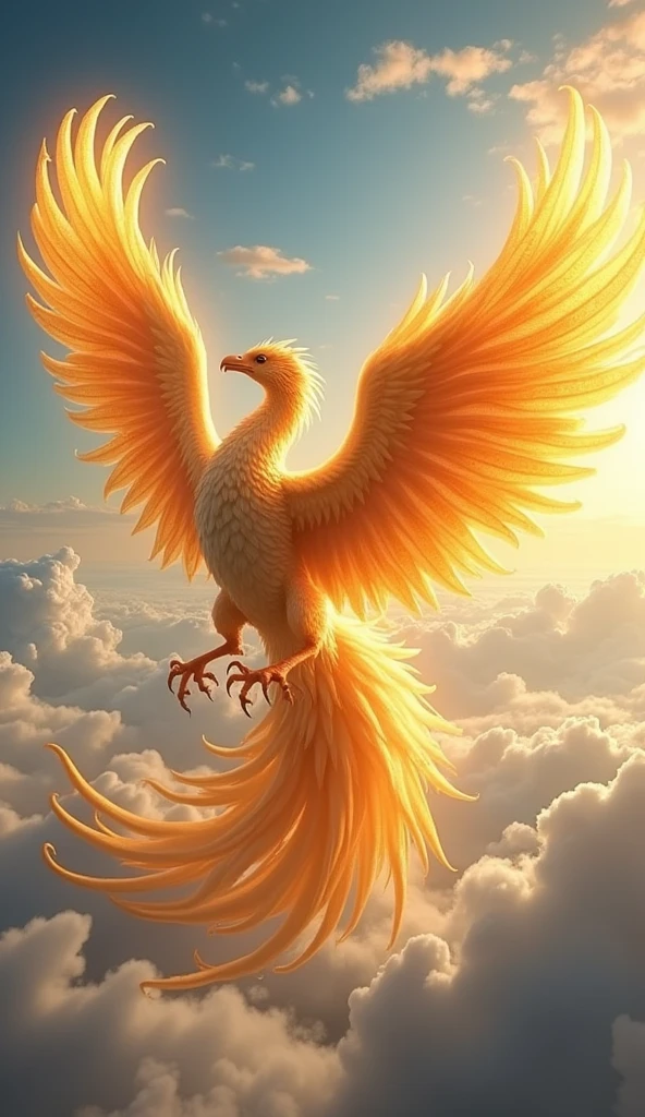 best quality, high quality, ultra quality, 8k, masterpiece, detailed, extremely detailed, insanely detailed, ultra detailed, ultra highres ,exquisite,lifelike Images,cinematic experience,UHD picture,Realistic,photorealistic,hyperrealistic,vivid,RAW photo,shot by DSLR,(Phoenix,Golden Shine),Very large,Flying in the sky