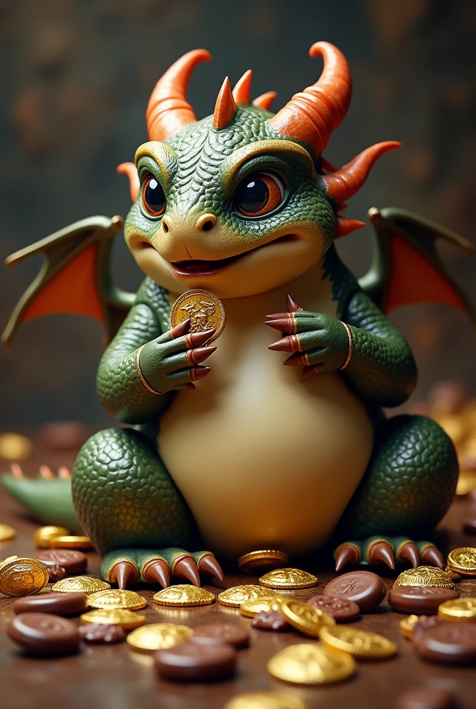 Caption: “When you promise to go on a diet but find out the treasure is chocolate coins.”
Image: A chubby dragon sitting on a hoard of treasure, surrounded by chocolate coins and gold wrappers, looking guilty while munching on one.