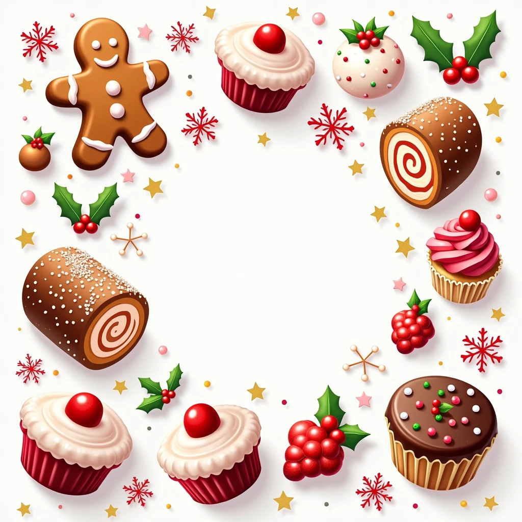 Create a high quality transparent background graphic design of Winter Christmas Holiday Dessert all over