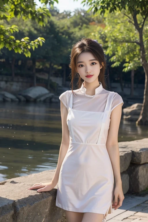 1 Girl,seaside,Soft Light,Chinese Beauty,Suspender dress