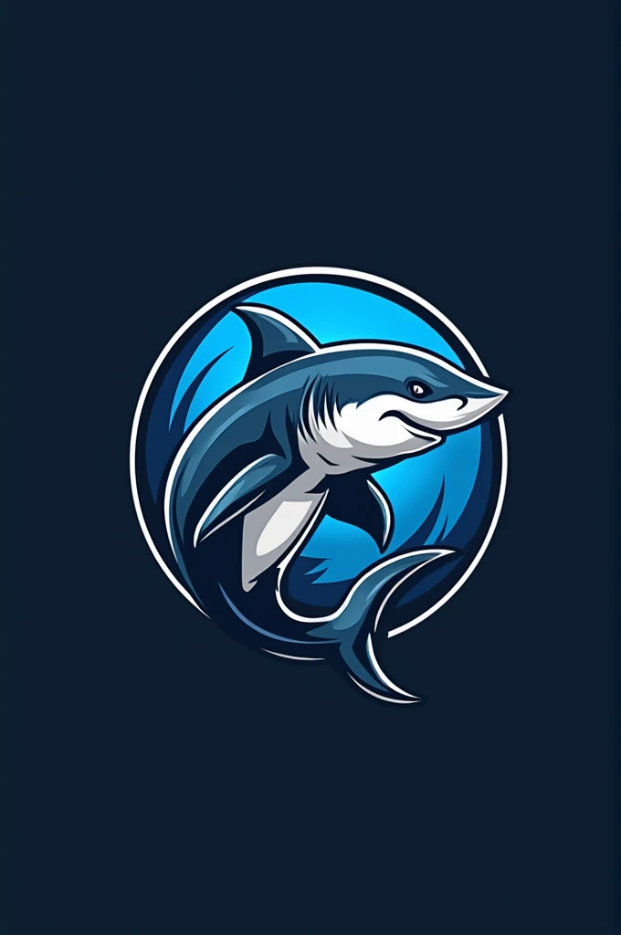 Image of a logo for mma of a shark that looks calm with the blue, black and white tones