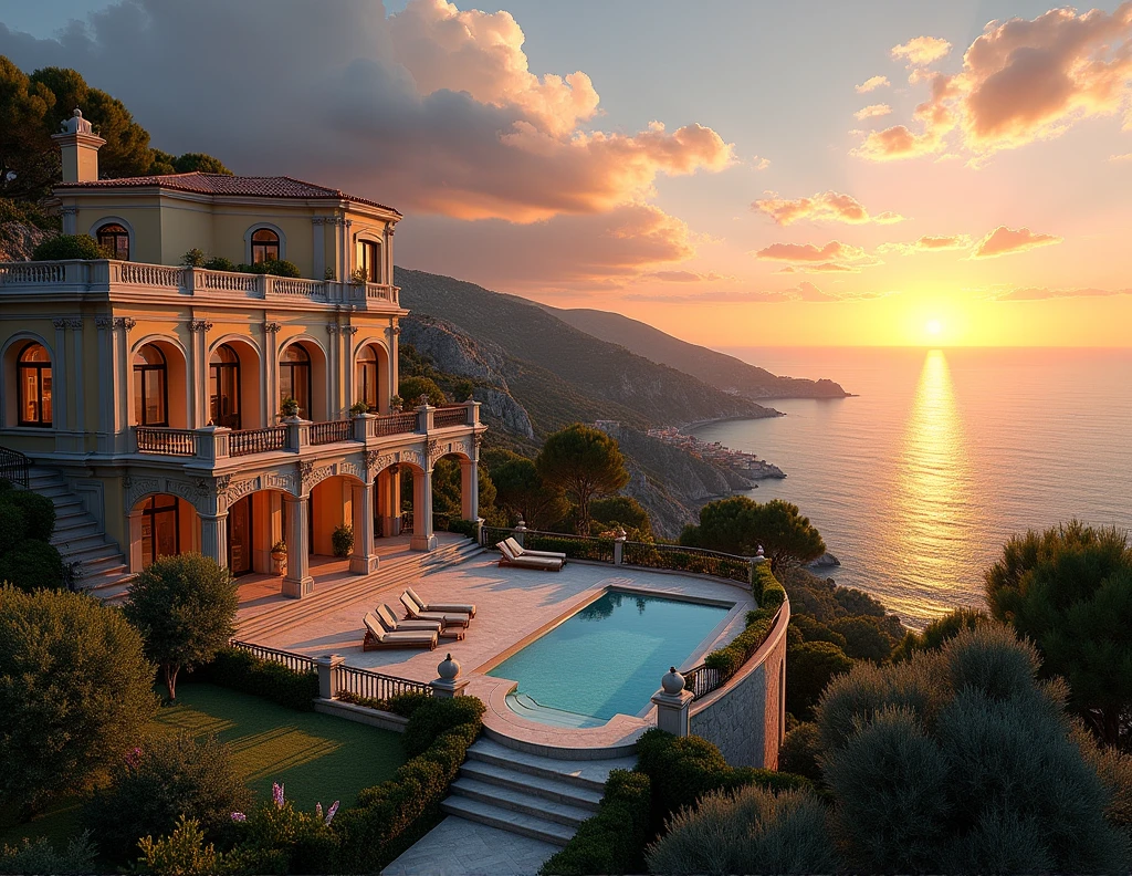 magnifique villa a theoule-sur-mer avec un sunset